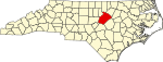 Map of North Carolina highlighting Wake County